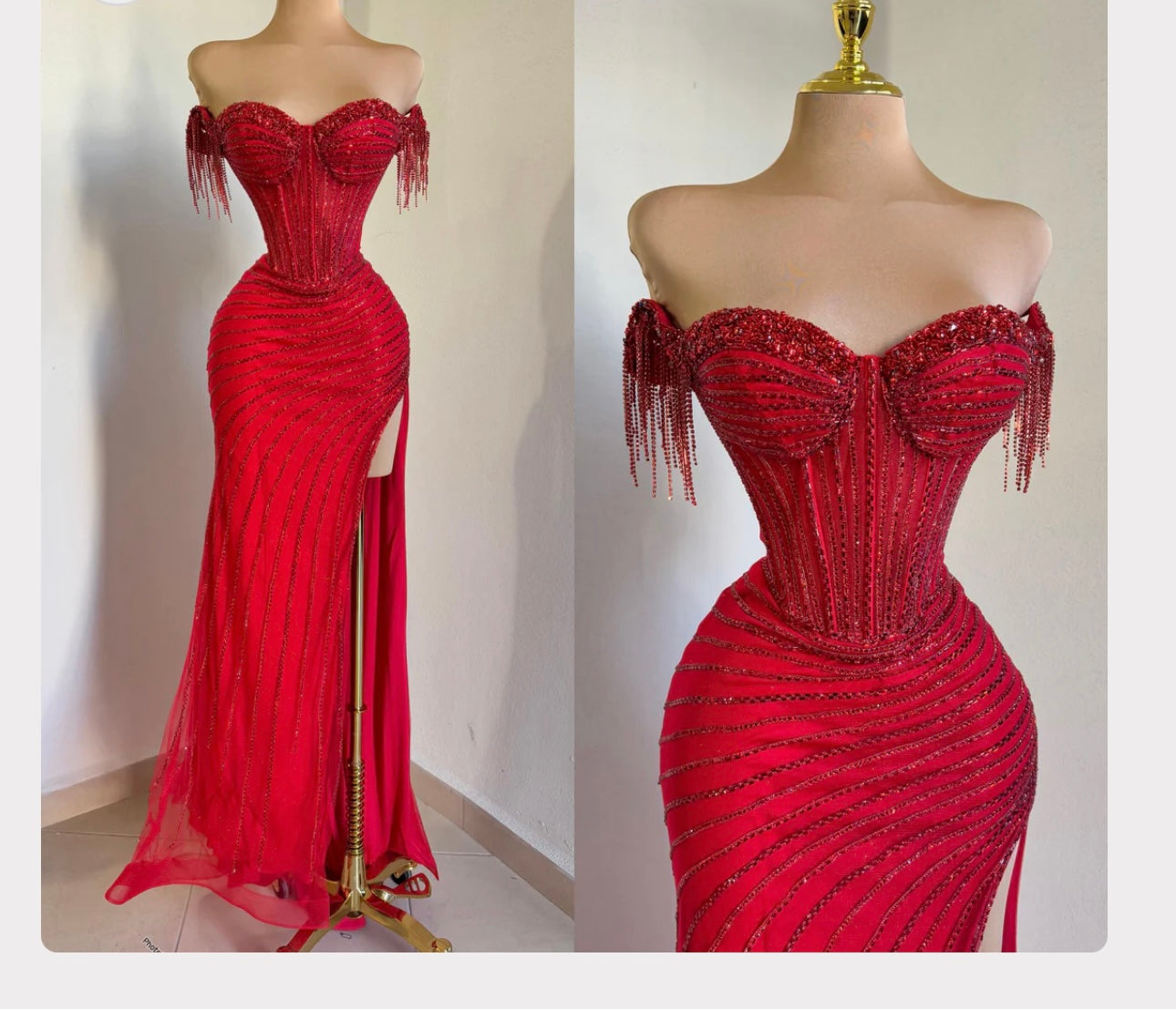 CD848 Fully Embellished off the shoulder evening gown