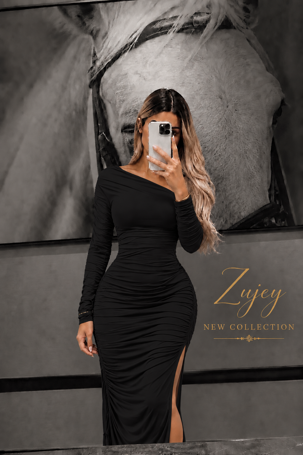Long sleeves Assymetrical max Dress